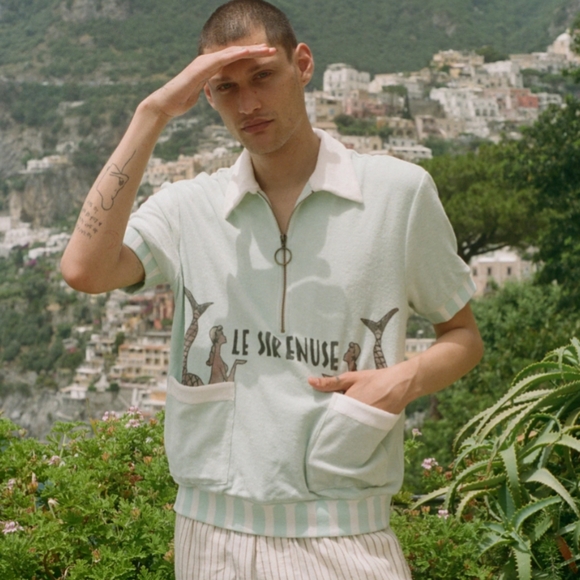 Tombolo Le Sirenuse Mint Half-Zip Cabana Shirt - Unisex Women L, Men M - Picture 4 of 16